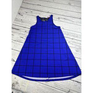 Candie's Dress Medium Sleeveless Mini High Neck Blue Black Plaid Pockets Lace Ac